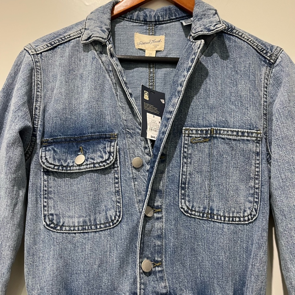 Soft Denim Jumpsuit Metal Buttons Zip Fly Elastic Waist Wide Legs Trendy Utility - Picture 8 of 10